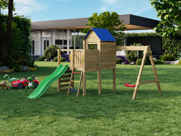 Spielturm Bibalu KDI inkl. Rutsche grün