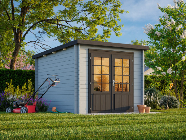 Gartenhaus Ella 6,9 m² 28 mm hellgrau/anthrazit