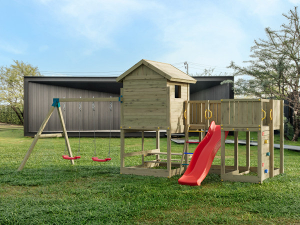 Stelzenhaus Longstepper kesseldruckimprägniert inkl. Rutsche rot