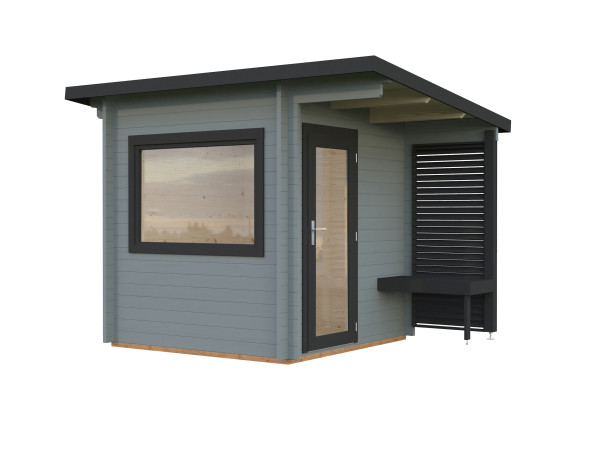 Saunahaus Blockbohlenhaus Sanna 4,1 m² 44 mm hellgrau/anthrazit