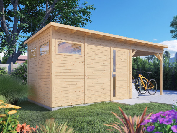 Gartenhaus Punta 3 mit Anbau 19 mm natur