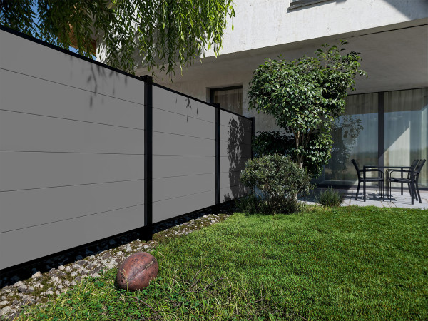 PVC Sichtschutzzaun Grau Holzoptik 180x180 cm - Steckzaun
