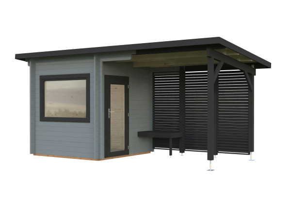 Saunahaus Blockbohlenhaus Sanna 4,1+5,9 m² 44 mm hellgrau/anthrazit