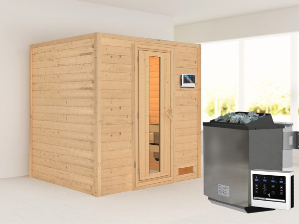 Sauna Massivholzsauna Anja, inkl. 9 kW Bio-Ofen mit externer Steuerung